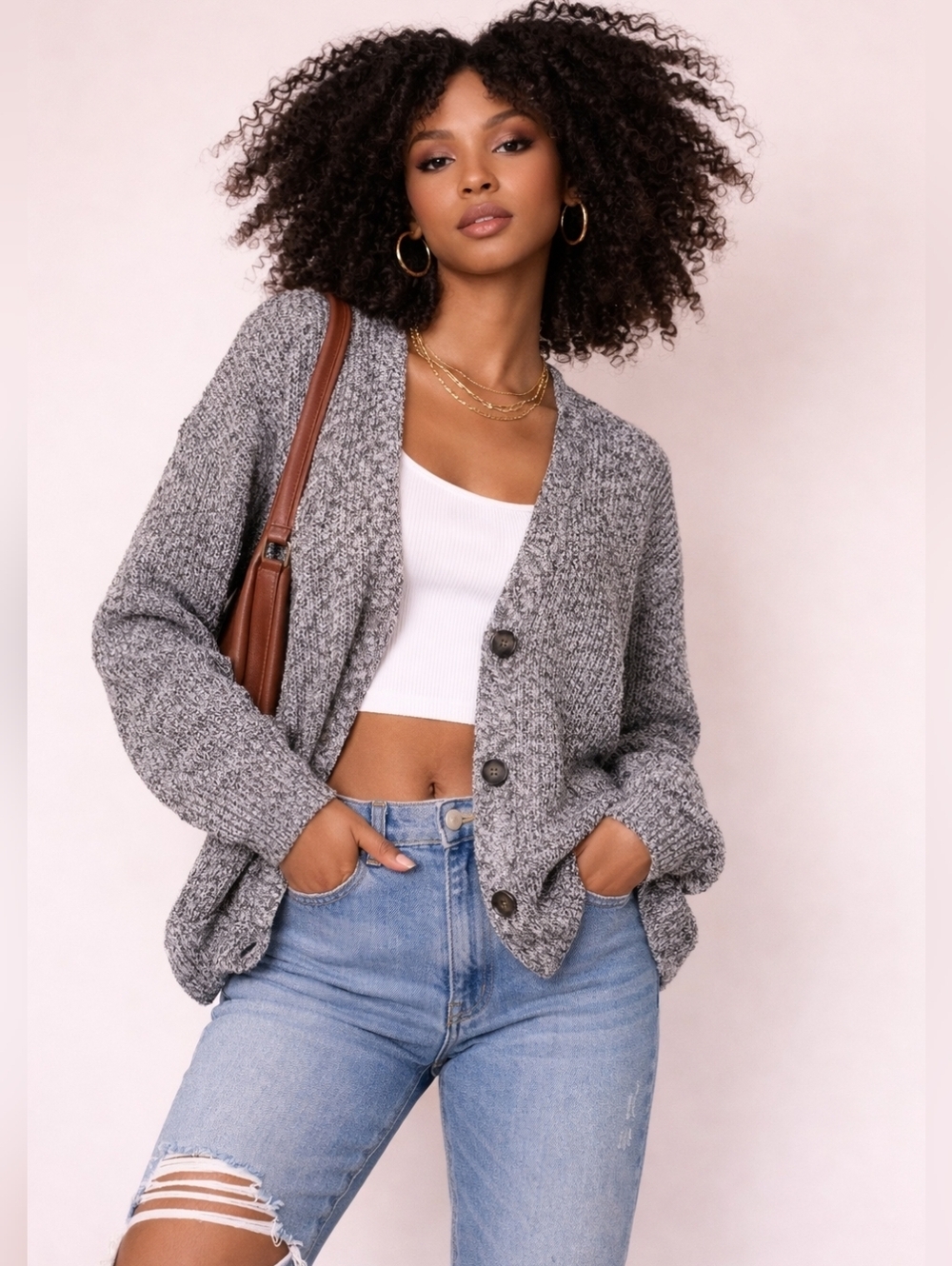 Abercrombie & Fitch | Grey Marled Button Cardigan, Size M/L